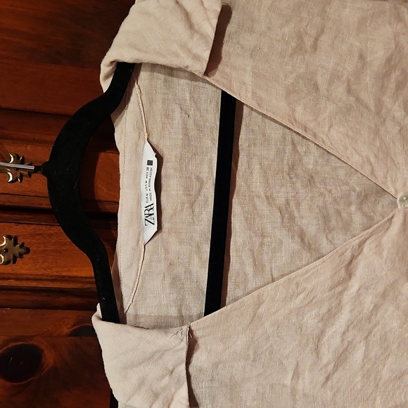 Zara Cream V-Neck Button Down, Fringe On Sleeves, Boho, Sz Med. - Picture 2 of 7